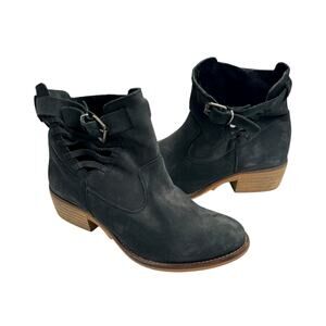 Coolway Anthropologie Dark Gray Nubuck Leather Cutout Pull On Slouchy Booties
